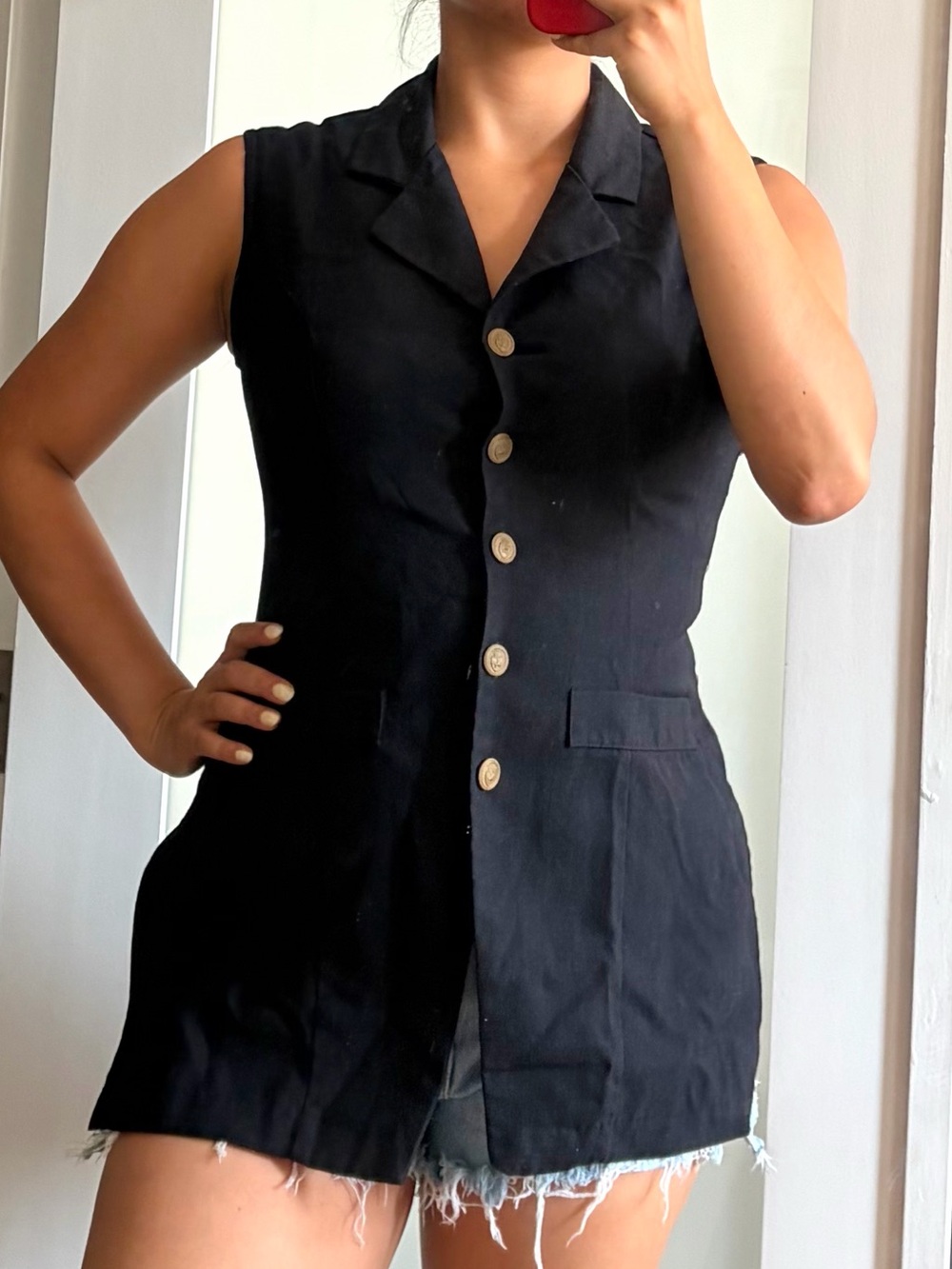 Kathie Lee Vintage Black Button-Front Sleeveless Dress